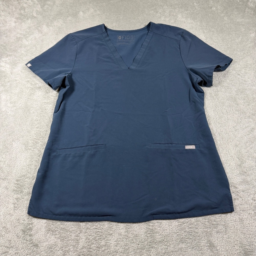 FIGS Casma Scrub Top Womens Medium Blue‎ V-Neck Three Pocket Short Sleeve FW1100